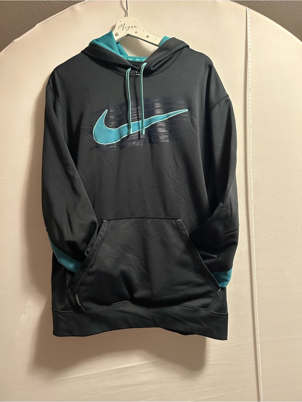 Nike en’s Black Hoodie with Teal Swoosh